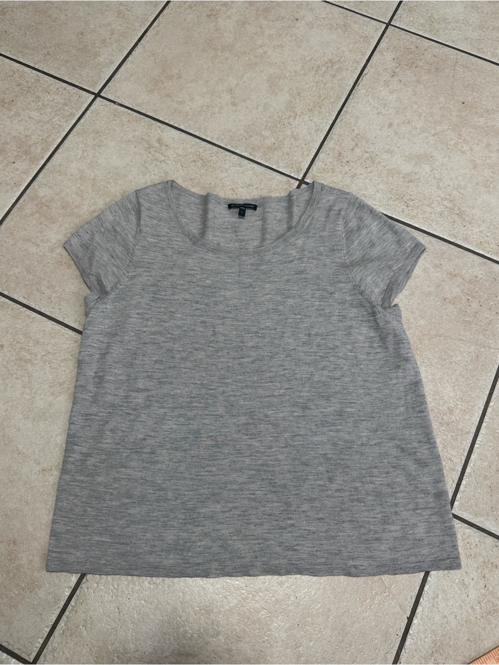 Eileen Fisher Heather Gray Short-Sleeve Top 100% cashmere size large